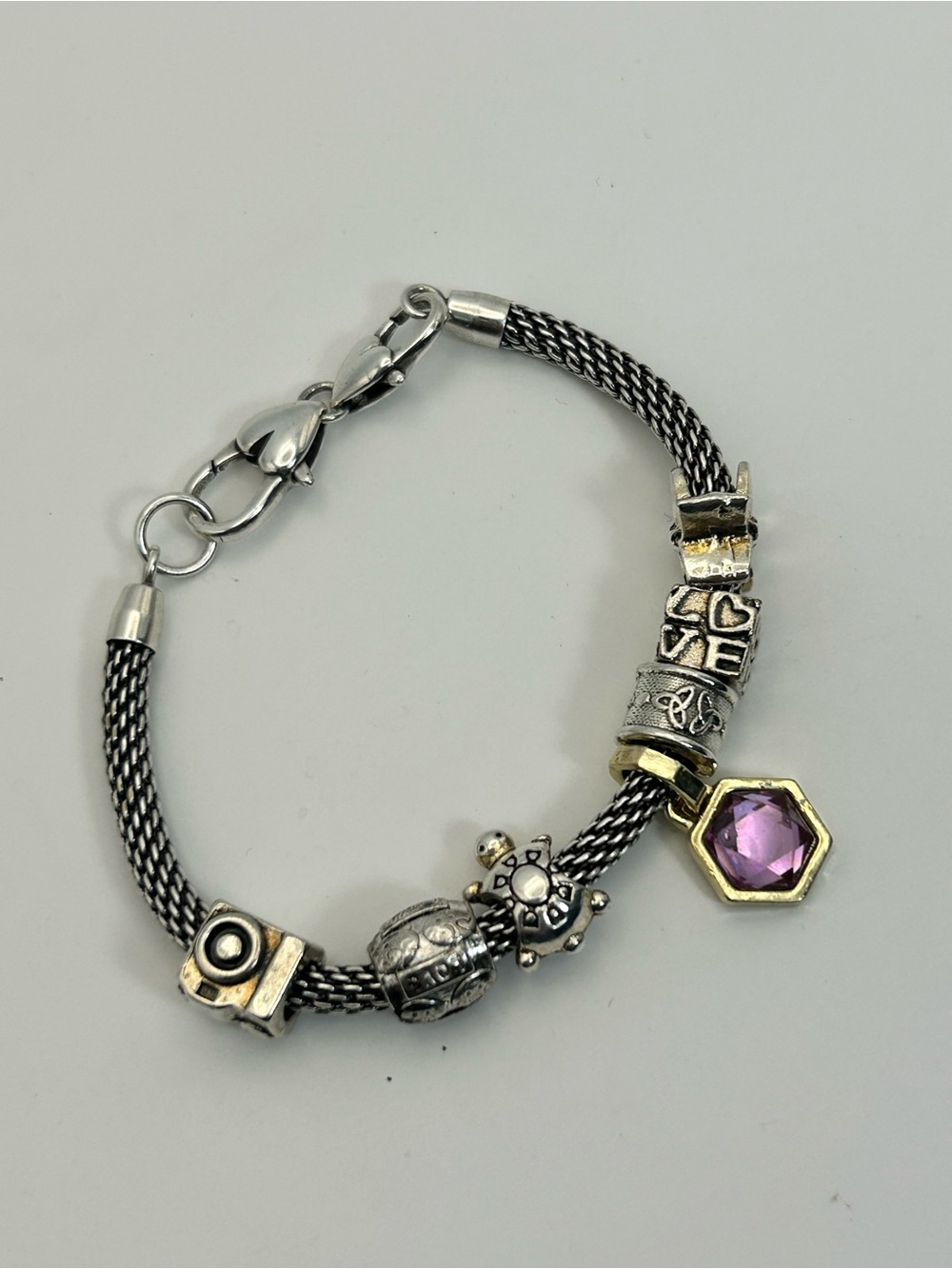 Brighton Beverly Glam Charm Bracelet Purple Charm 6 Small Spacers Silver Plated